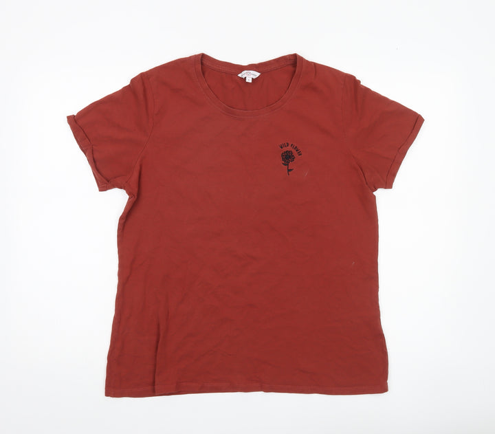 Neon Sheep Women’s Red Cotton T-Shirt L Embroidered Floral Casual Top