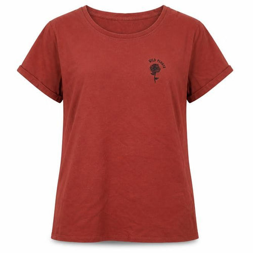 Neon Sheep Women’s Red Cotton T-Shirt L Embroidered Floral Casual Top