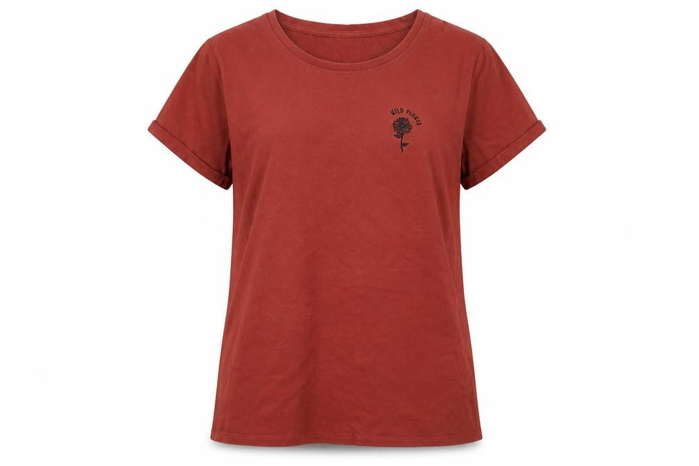 Neon Sheep Women’s Red Cotton T-Shirt L Embroidered Floral Casual Top