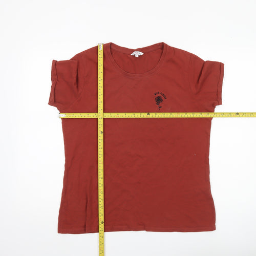 Neon Sheep Women’s Red Cotton T-Shirt L Embroidered Floral Casual Top