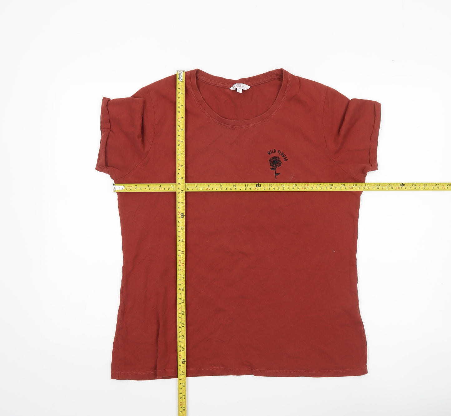 Neon Sheep Women’s Red Cotton T-Shirt L Embroidered Floral Casual Top