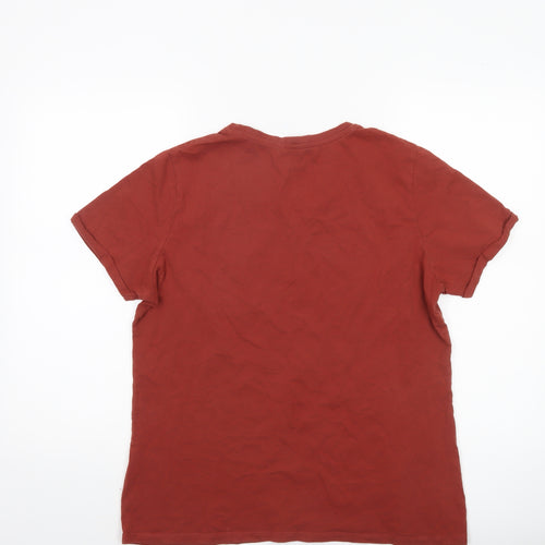 Neon Sheep Women’s Red Cotton T-Shirt L Embroidered Floral Casual Top