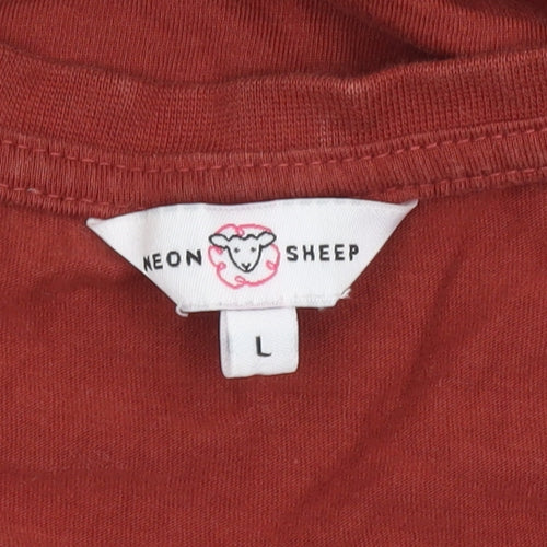 Neon Sheep Women’s Red Cotton T-Shirt L Embroidered Floral Casual Top