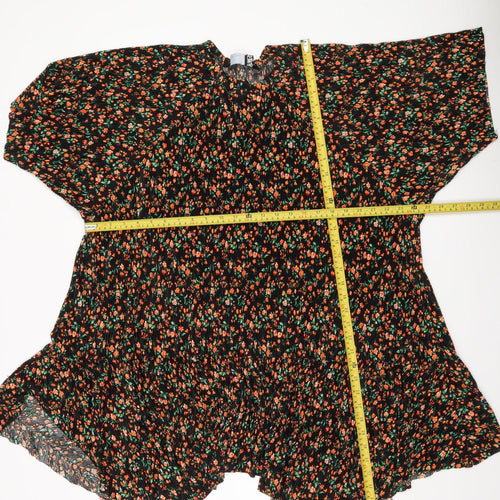 ASOS DESIGN Women Black Floral Shift Dress Size 12 Short Sleeve