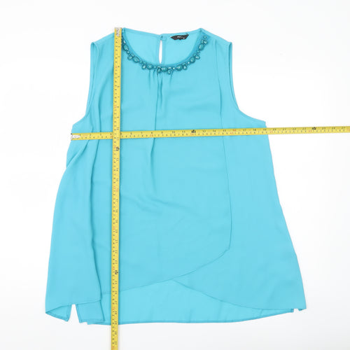 M&Co Women’s Blue Beaded Neckline Sleeveless Tunic Blouse Size 16
