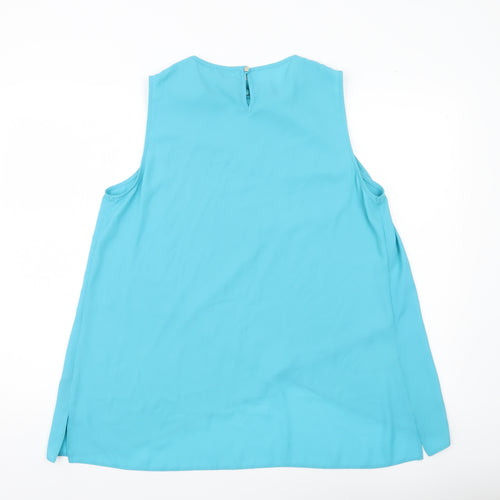 M&Co Women’s Blue Beaded Neckline Sleeveless Tunic Blouse Size 16