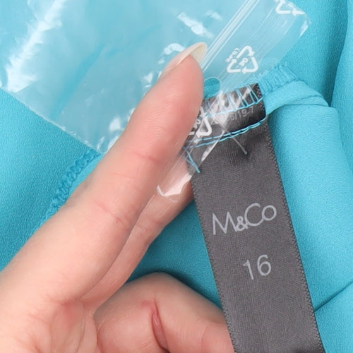 M&Co Women’s Blue Beaded Neckline Sleeveless Tunic Blouse Size 16