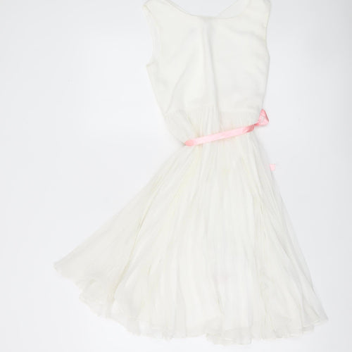 Monsoon Girls White Fit & Flare Party Dress Age 11 Yrs Sleeveless Pleated