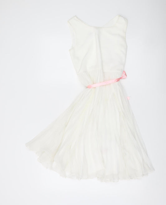 Monsoon Girls White Fit & Flare Party Dress Age 11 Yrs Sleeveless Pleated