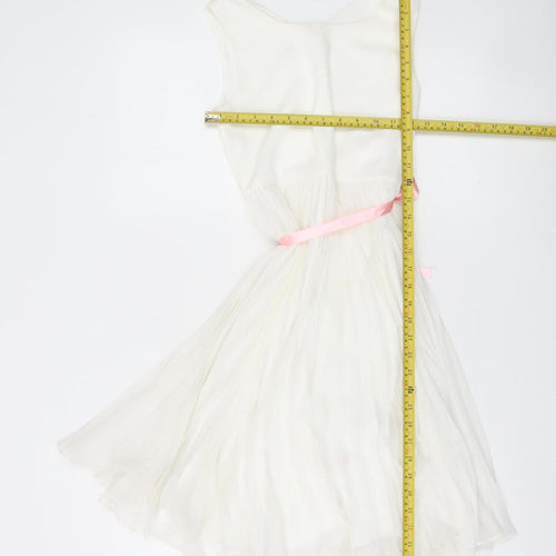 Monsoon Girls White Fit & Flare Party Dress Age 11 Yrs Sleeveless Pleated