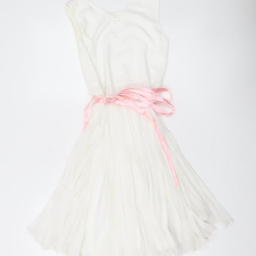 Monsoon Girls White Fit & Flare Party Dress Age 11 Yrs Sleeveless Pleated