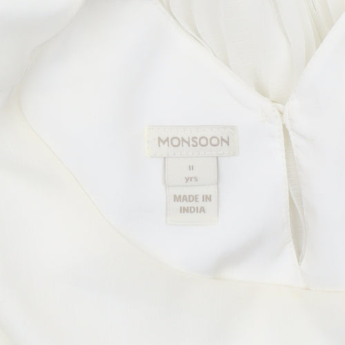 Monsoon Girls White Fit & Flare Party Dress Age 11 Yrs Sleeveless Pleated