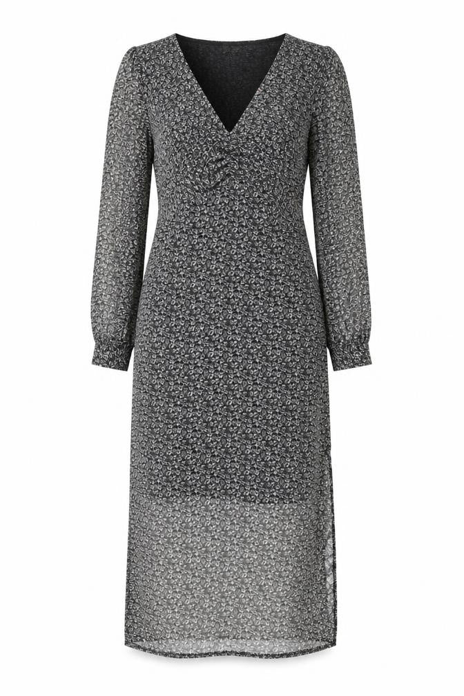 Topshop Women’s Black Floral Midi Wrap Dress Size 6 Long Sleeve