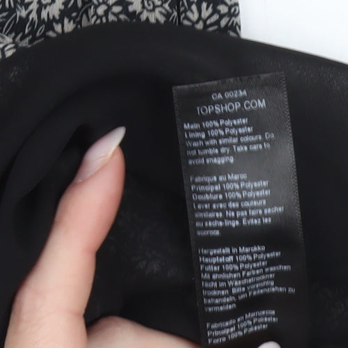 Topshop Women’s Black Floral Midi Wrap Dress Size 6 Long Sleeve