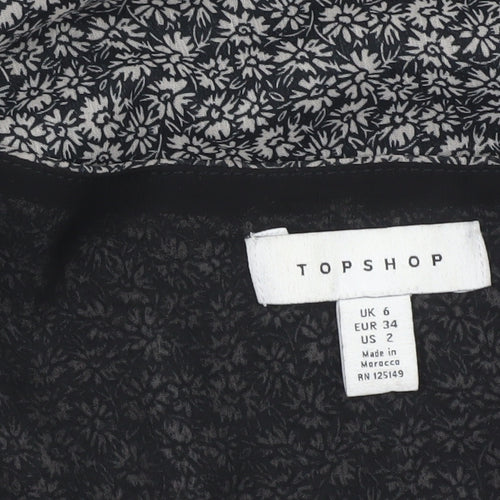 Topshop Women’s Black Floral Midi Wrap Dress Size 6 Long Sleeve
