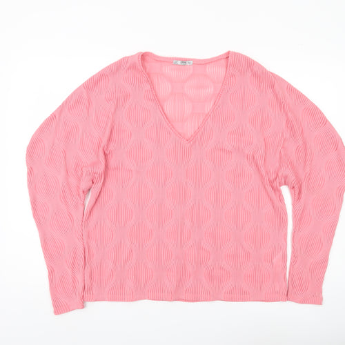 Zara Women’s Pink V-Neck Long Sleeve Blouse Size M Polyester Blend