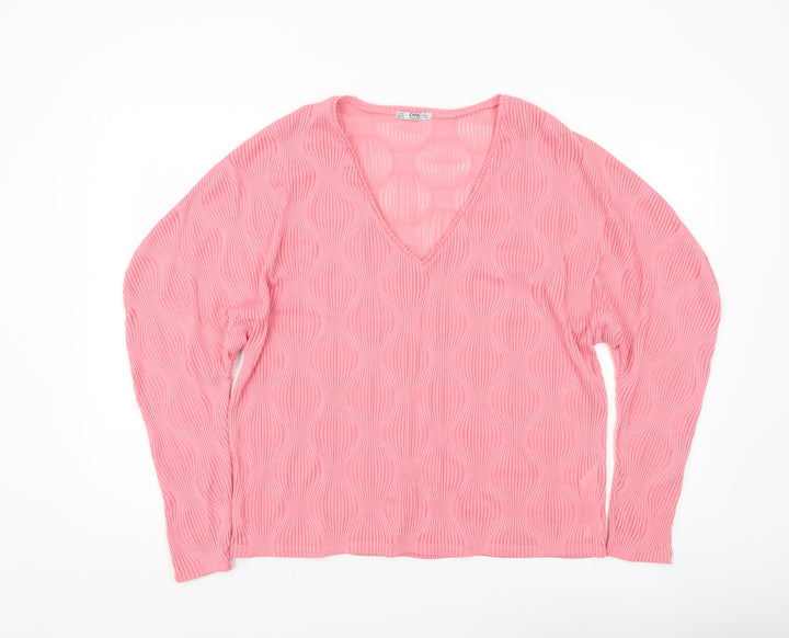 Zara Women’s Pink V-Neck Long Sleeve Blouse Size M Polyester Blend