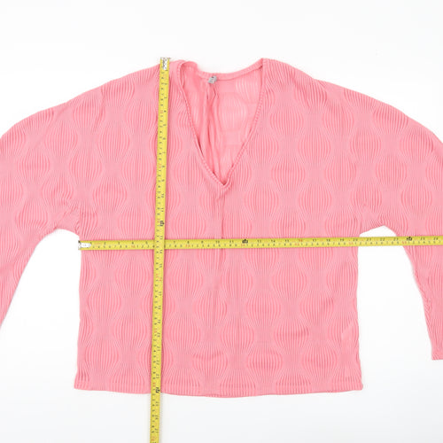 Zara Women’s Pink V-Neck Long Sleeve Blouse Size M Polyester Blend