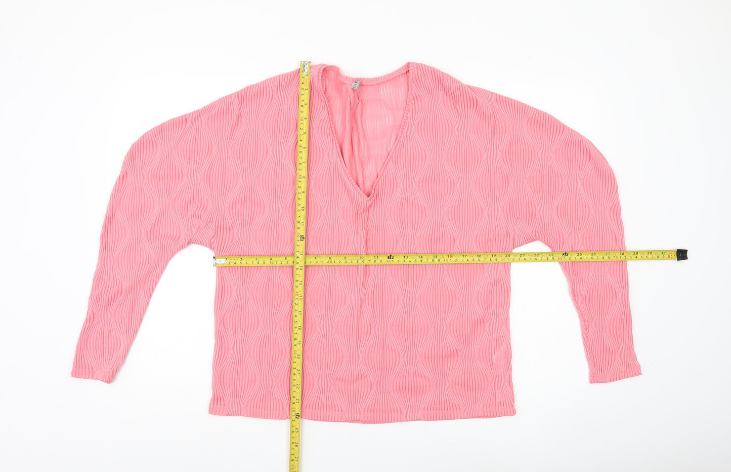Zara Women’s Pink V-Neck Long Sleeve Blouse Size M Polyester Blend