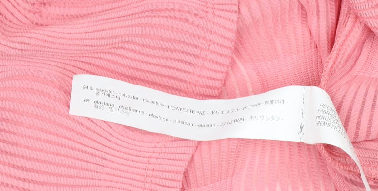 Zara Women’s Pink V-Neck Long Sleeve Blouse Size M Polyester Blend