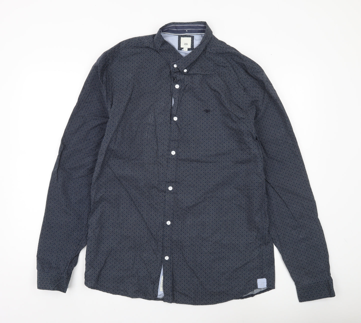 River Island Men’s Blue Geometric Button-Up Shirt L Long Sleeve