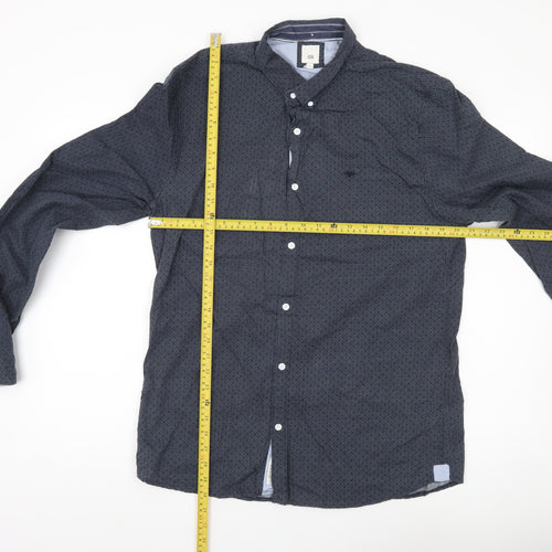 River Island Men’s Blue Geometric Button-Up Shirt L Long Sleeve