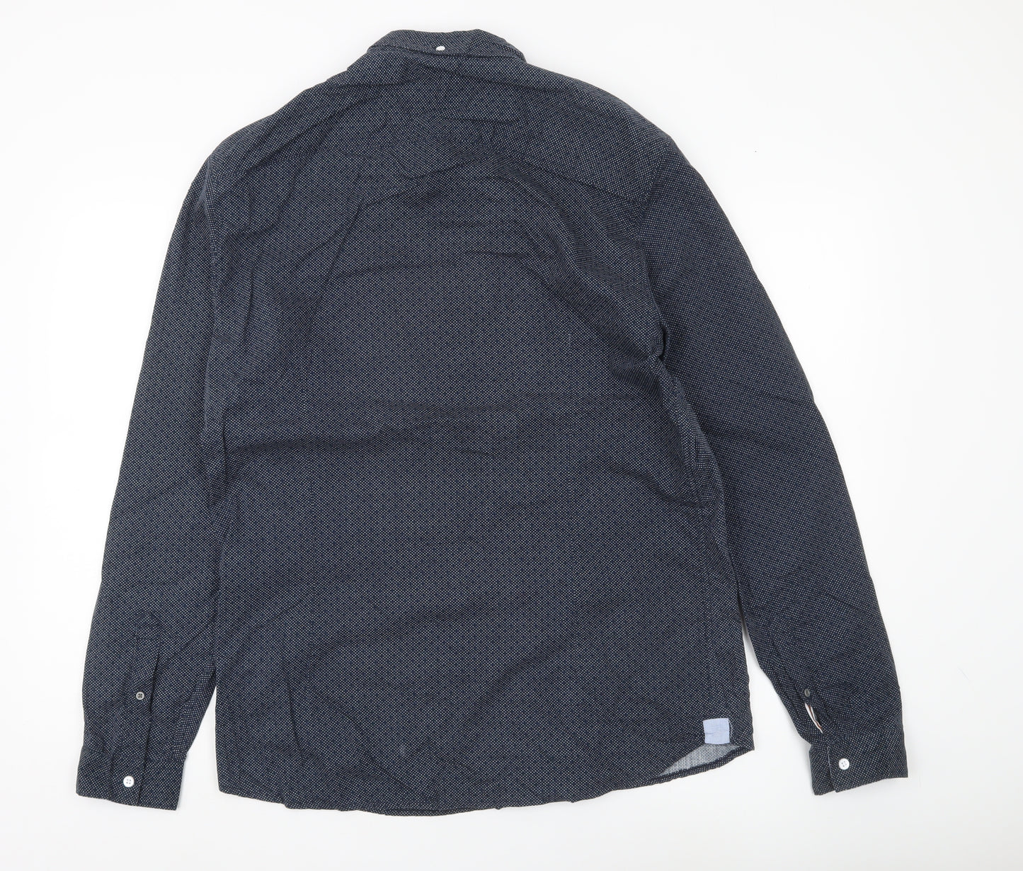 River Island Men’s Blue Geometric Button-Up Shirt L Long Sleeve