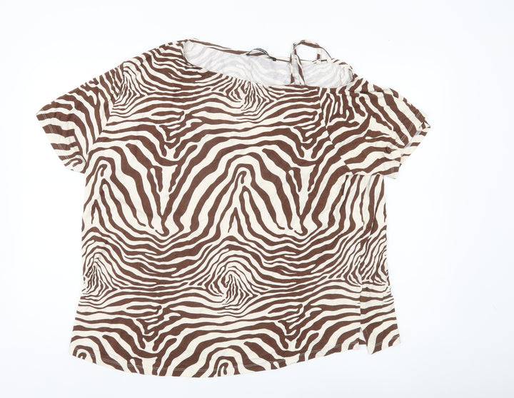 Everyday Women’s Brown Zebra Print Short Sleeve T-Shirt Size 20