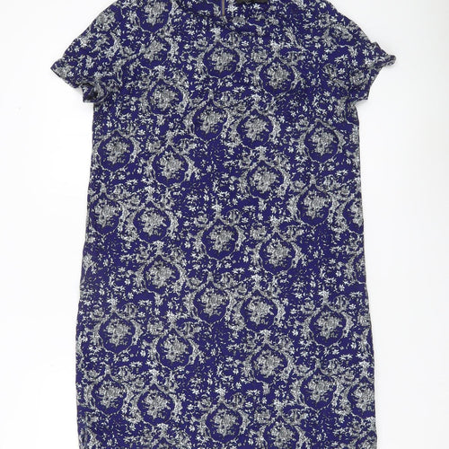 AX Paris Women Blue Floral Shift Dress Size 10 Short Sleeve