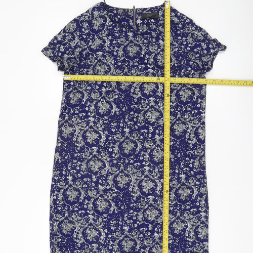 AX Paris Women Blue Floral Shift Dress Size 10 Short Sleeve