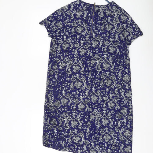 AX Paris Women Blue Floral Shift Dress Size 10 Short Sleeve
