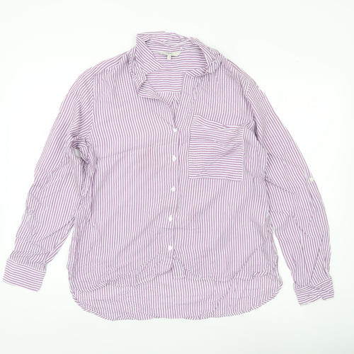 Next Women’s Purple Striped Button-Up Shirt UK 12 Long Sleeve Viscose