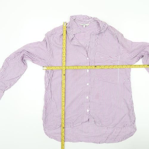 Next Women’s Purple Striped Button-Up Shirt UK 12 Long Sleeve Viscose