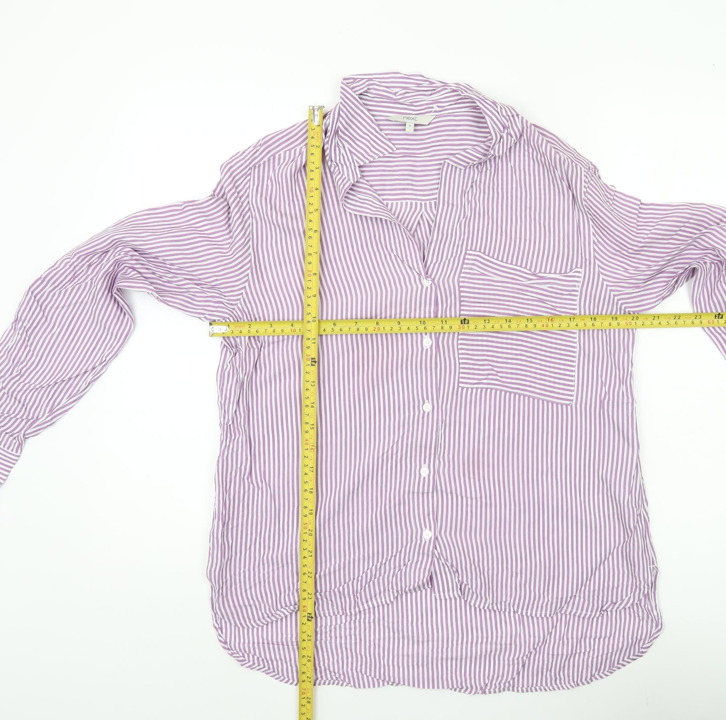 Next Women’s Purple Striped Button-Up Shirt UK 12 Long Sleeve Viscose