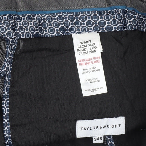 Taylor & Wright Men’s Grey Check Dress Trousers Size 34S