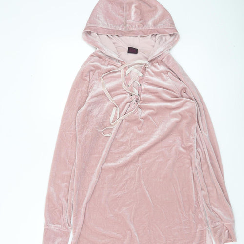 Material Girl Women’s Pink Velvet Lace Up Hoodie Tunic M