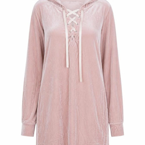 Material Girl Women’s Pink Velvet Lace Up Hoodie Tunic M