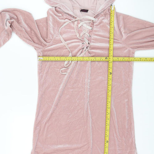 Material Girl Women’s Pink Velvet Lace Up Hoodie Tunic M
