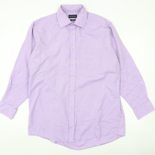 Rochas Men’s Purple Cotton Rich Long Sleeve Dress Shirt 16.5” Regular Fit