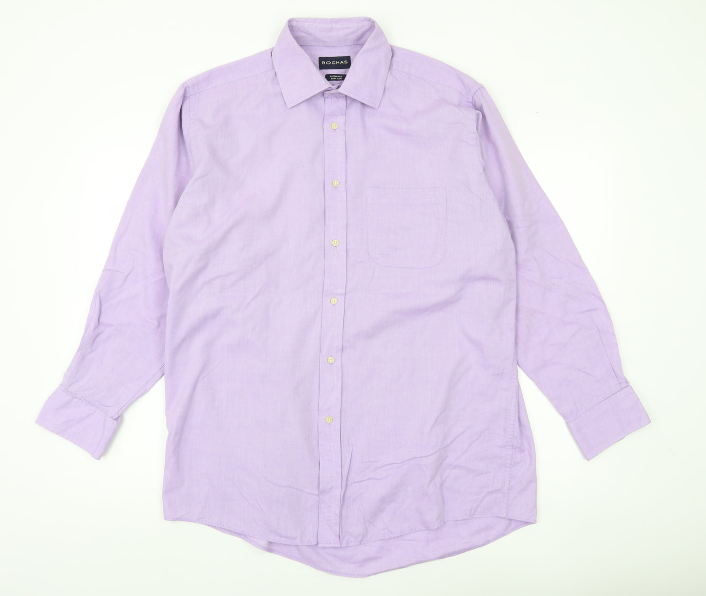Rochas Men’s Purple Cotton Rich Long Sleeve Dress Shirt 16.5” Regular Fit