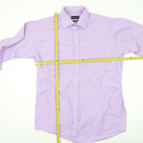 Rochas Men’s Purple Cotton Rich Long Sleeve Dress Shirt 16.5” Regular Fit