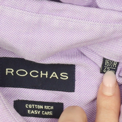 Rochas Men’s Purple Cotton Rich Long Sleeve Dress Shirt 16.5” Regular Fit