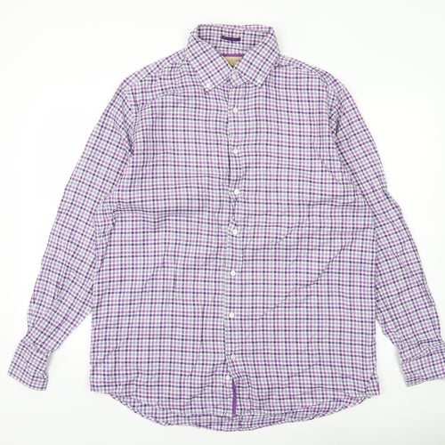 Marks and Spencer Collezione Men's Purple Check Cotton Dress Shirt L 42-43