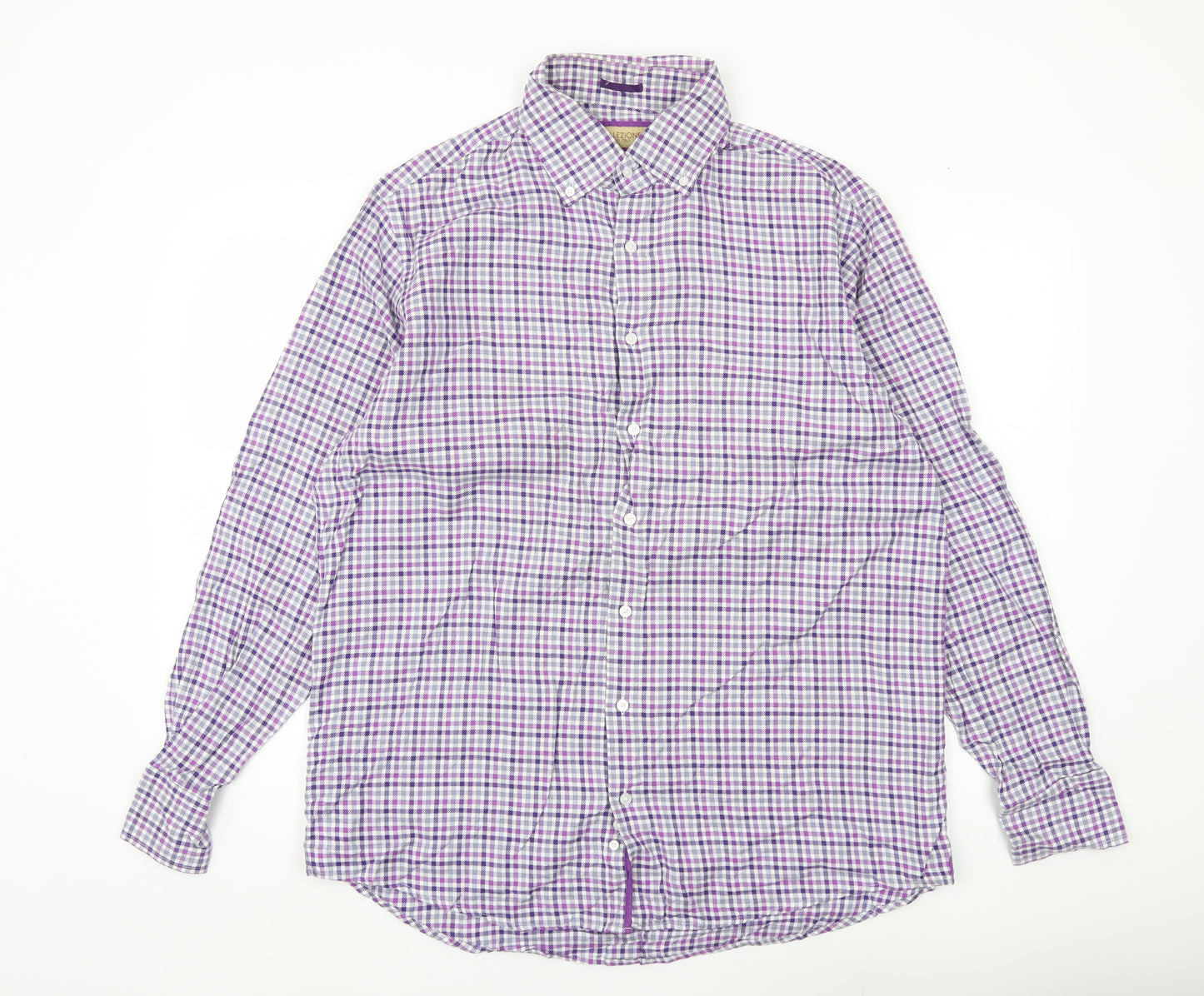 Marks and Spencer Collezione Men's Purple Check Cotton Dress Shirt L 42-43