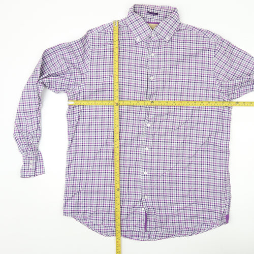 Marks and Spencer Collezione Men's Purple Check Cotton Dress Shirt L 42-43