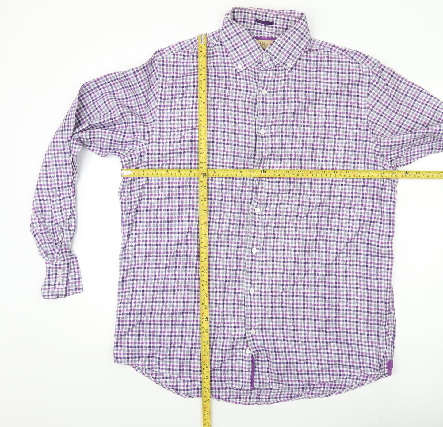 Marks and Spencer Collezione Men's Purple Check Cotton Dress Shirt L 42-43