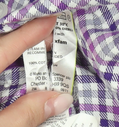 Marks and Spencer Collezione Men's Purple Check Cotton Dress Shirt L 42-43