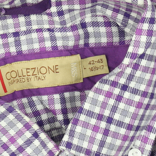 Marks and Spencer Collezione Men's Purple Check Cotton Dress Shirt L 42-43