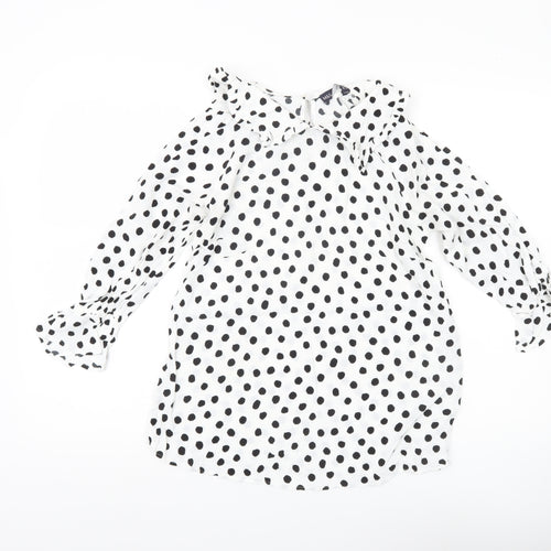 Marks and Spencer Women’s White Polka Dot Blouse Size 8 Ruffle Collar