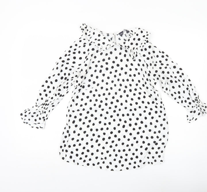 Marks and Spencer Women’s White Polka Dot Blouse Size 8 Ruffle Collar